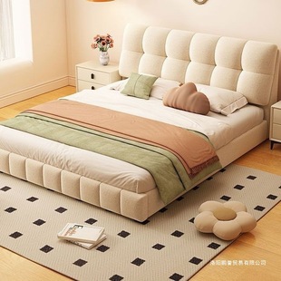 New Cream Style Cat Scratch Fabric Bed Small Apartment Master Bedroom Large Bed Double Rental House Bedroom Cloud Wedding Bed