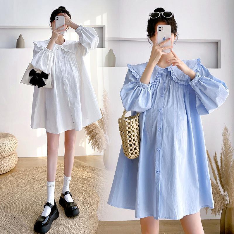 Mother's Maternity Tops, Pregnancy Outer Wear, Trendy Mom's Loose Lantern Sleeve Doll Collar Shirt, Maternity Wear, Sweet Shirt for Women