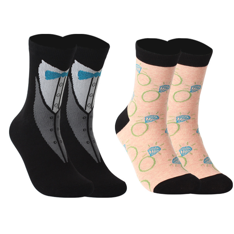 Cross-border Amazon wish groom socks bride combed cotton jacquard mid-tube cotton socks North America Canada stockings Cross-border Amazon wish groom socks bride combed cotton jacquard mid-tube cotton socks North America Canada stockings