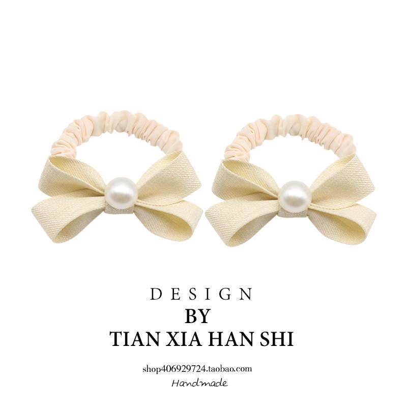 Korean children's pearl bow hair tie for girls, princess hairband, non-damaging high-elasticity hair accessory