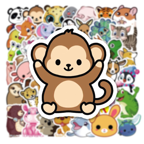 50 cute animal graffiti stickers for notebooks, computers, mobile phone cases, skateboard waterproof water cups cartoon stickers