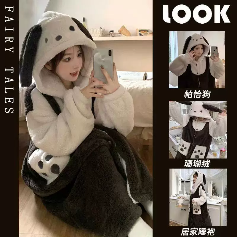 可爱草莓熊珊瑚绒睡衣女2025年冬季睡裙加绒加厚长款浴袍睡袍家居