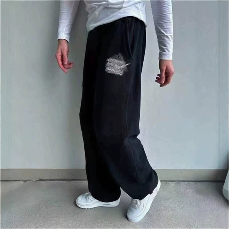 Couple's Wide-Leg Casual Sweatpants with Embroidered Hook, Soft and Skin-Friendly Warm Fabric, Simple Design, Height-Enhancing and Slimming Sweatpants