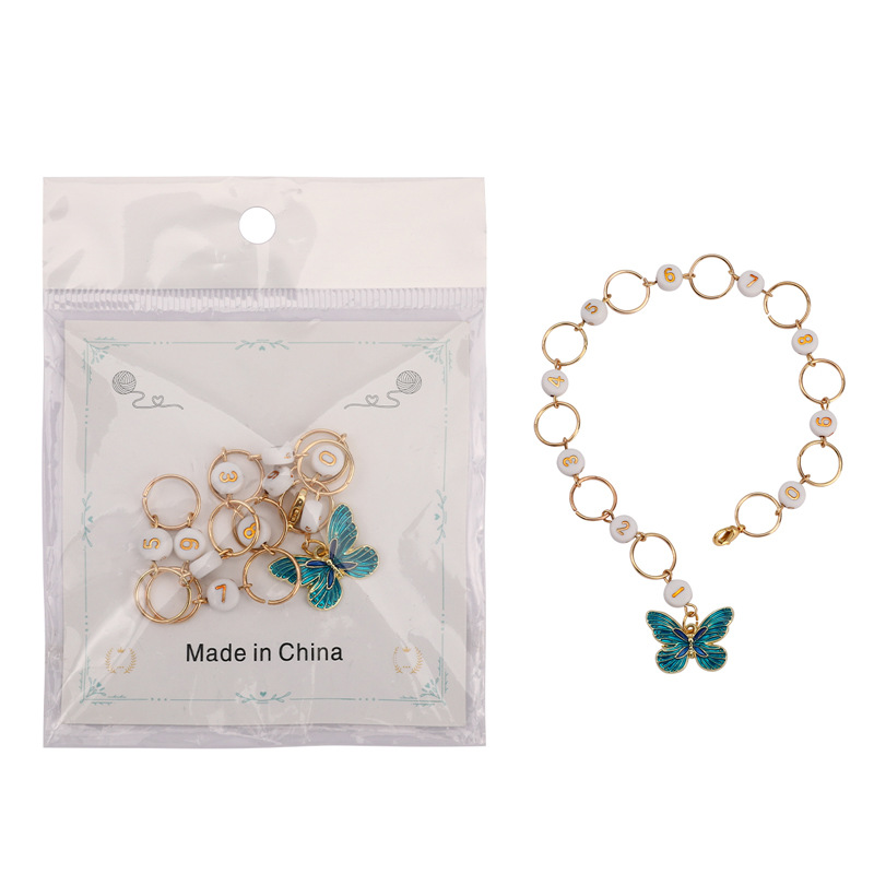 Platinum digital bead chain + blue butterfly