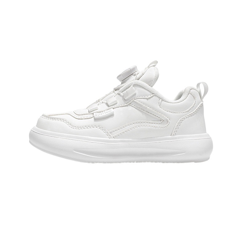 Nuevos zapatos deportivos para niños y niñas, cuero impermeable, botón giratorio, zapatos deportivos infantiles ligeros y versátiles, zapatos blancos para estudiantes