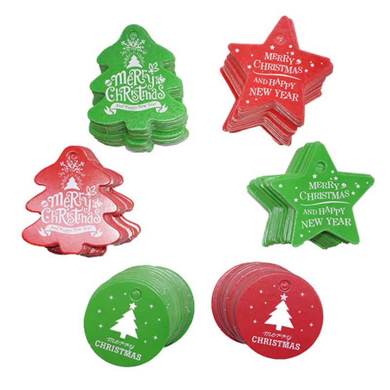 100pcs 圣诞节烘焙吊牌 礼品装饰吊卡 DIY配件吊牌树形留言卡片