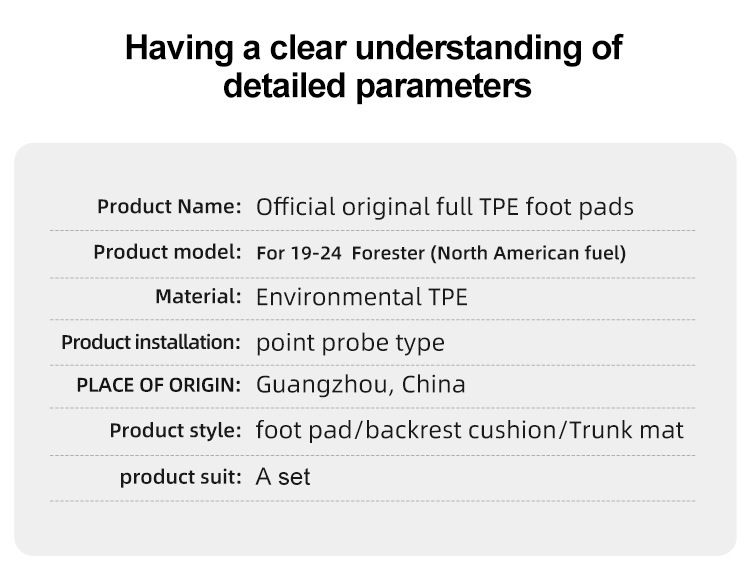 Suitable for 19-25 Subaru Forester Forester Car Mat TPE Foot Mat Tail Box Mat