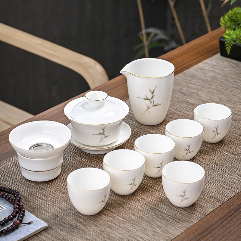 晟翔羊脂玉茶具10頭白瓷套裝家用陶瓷整套功夫喝茶杯子蓋碗泡茶器