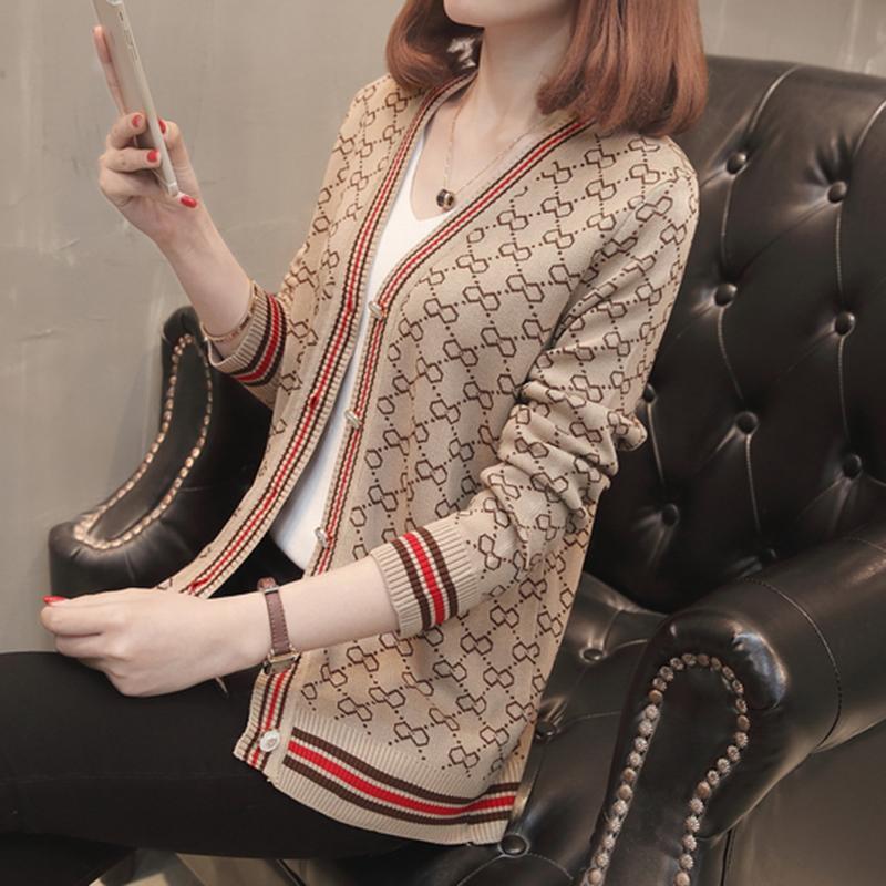 Spring and Autumn New Knitted Cardigan Women's Korean-style Thickened Internet Popular Spring Diamond Sweater Jacket Women's Top