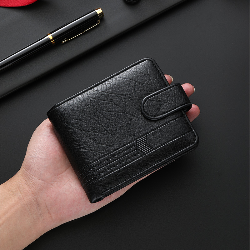 Cross-Border Men's Wallet Short Zipper Buckle Wallet New Large Capacity Multi-Card Slot Wallet Coin Purse