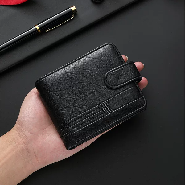 Cross-Border Men's Wallet Short Zipper Buckle Wallet New Large Capacity Multi-Card Slot Wallet Coin Purse