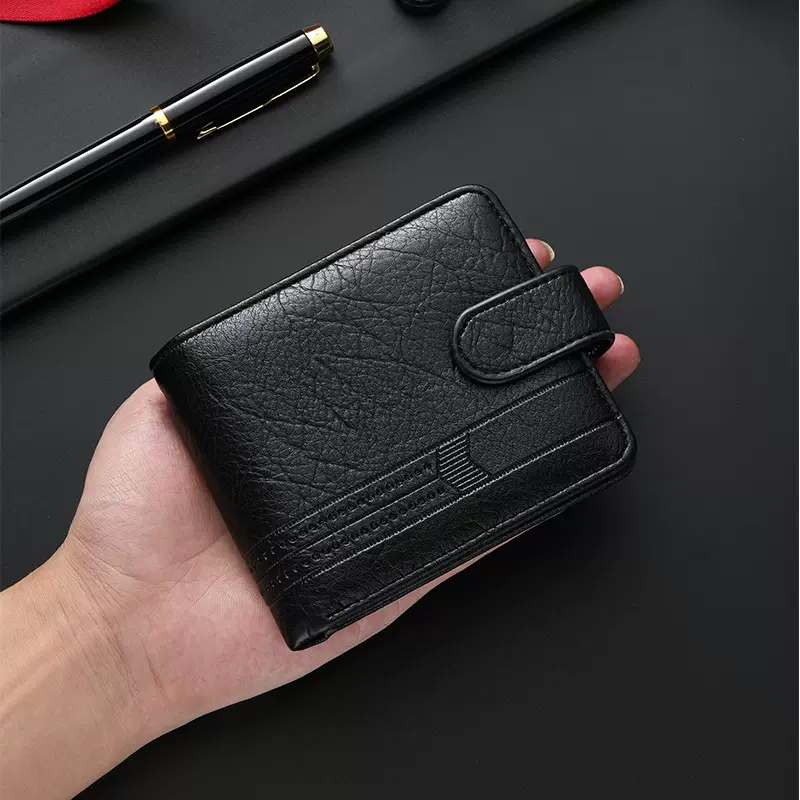 跨境男士钱包短款拉链搭扣钱夹 新款大容量多卡位皮夹零钱包