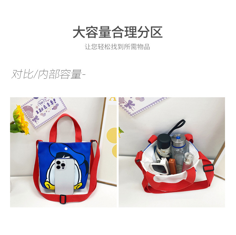 2023 Trendy and fashionable children's canvas cartoon printed crossbody bag, Korean version cute single-shoulder hand-held girls' coin purse Item Picture