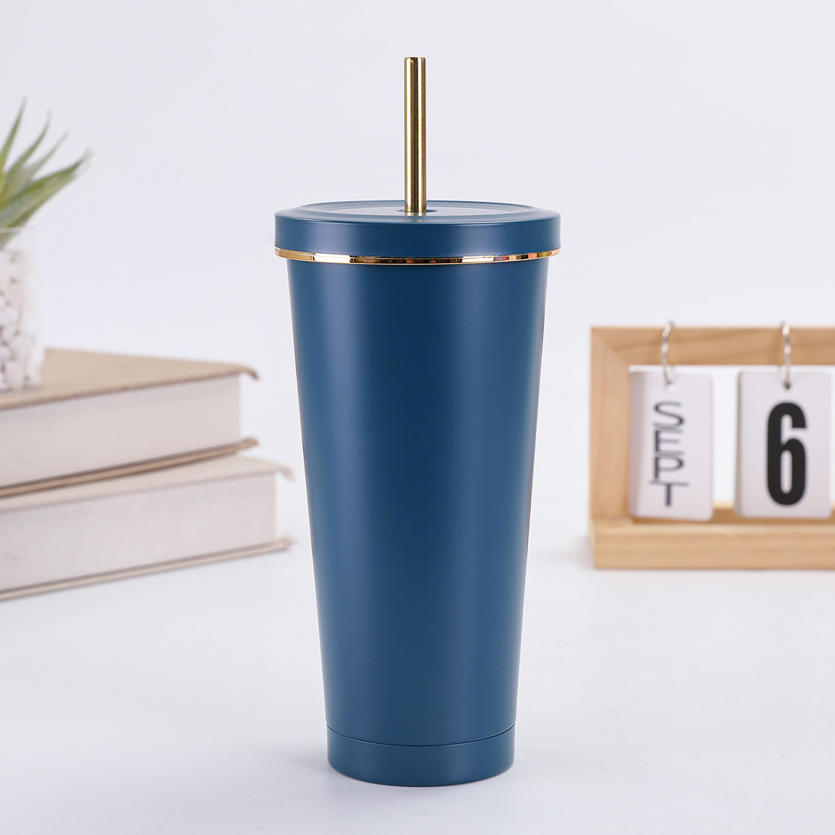 Taza de paja de acero inoxidable de doble capa de gran capacidad 750ml taza de café de perla vacío de mano taza de automóvil de hielo