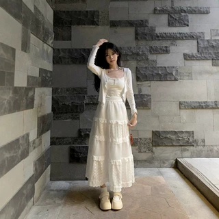法式白色蕾丝半身裙女2026春夏新款垂坠感碎花蛋糕裙度假风a字裙