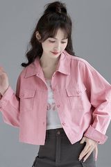 粉色短款薄外套女春装2025新款韩版设计感小众洋气夹克外搭上衣