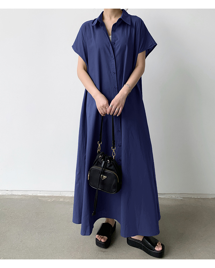 Simple Style Solid Color Maxi Dresses Cotton And Linen Button Shirt Dress Maxi Long Dress Dresses display picture 4