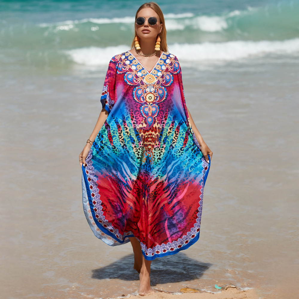 2022 nuevo rayón impreso blusa de playa bikini blusa playa abrigo transfronterizo Amazonas RZ01-1