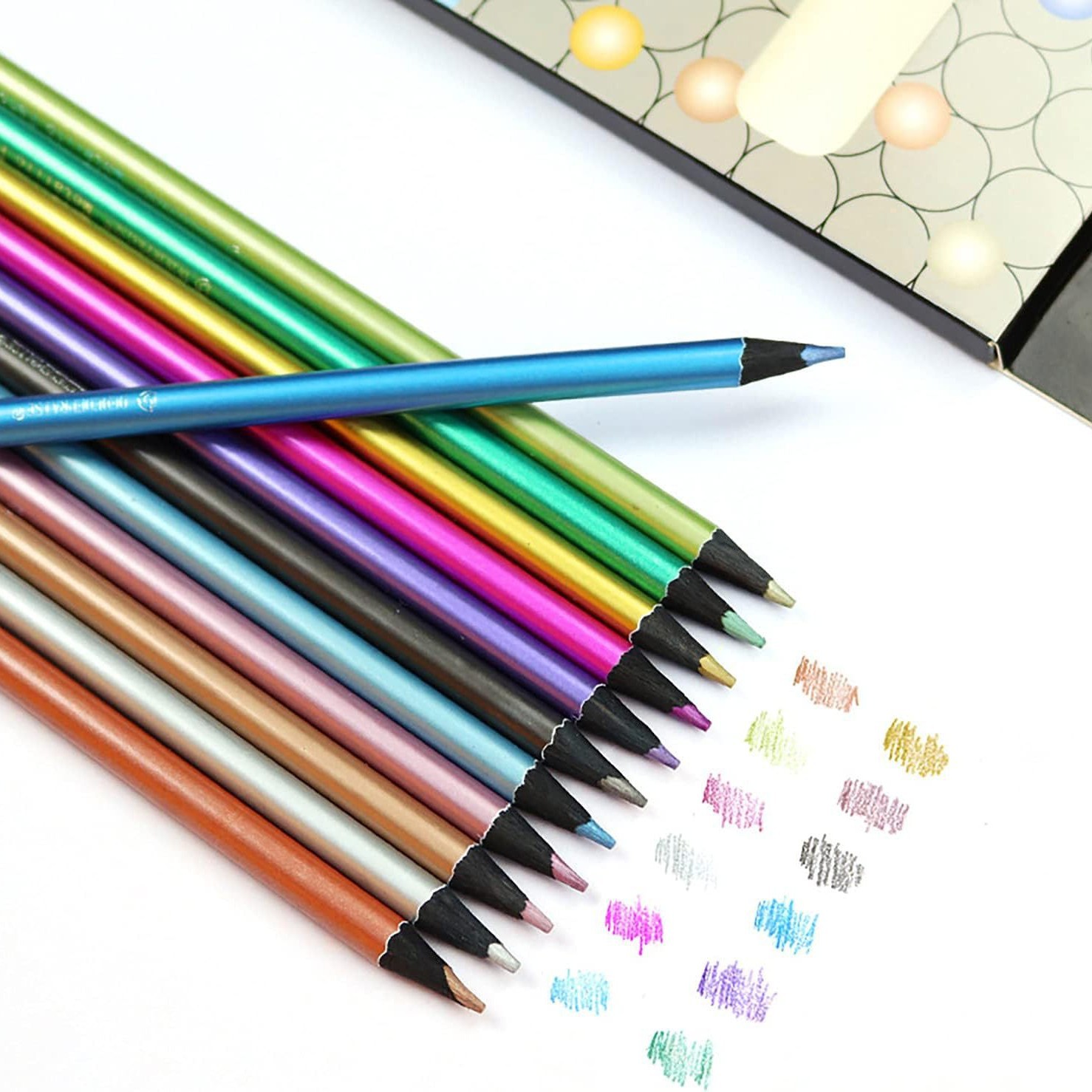 Ventas transfronterizas calientes de 12 colores metálicos lápiz de color negro madera metálica lápiz de color graffiti pincel creativo para niños