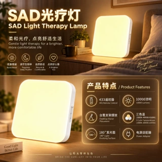 亚马逊冬季SAD光疗灯仿生太阳灯10000LUX情感理疗灯治愈系氛围灯