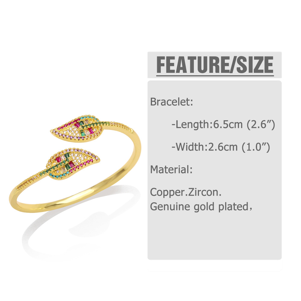 Fashion Leaf Copper Bangle Gold Plated Zircon Copper Bracelets