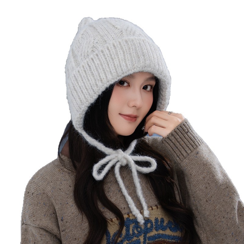 Korean Version Versatile Bear Patch Strap Knitted Autumn Winter Fashion Retro Pullover Outdoor Casual Warm Hat New_voghion.com