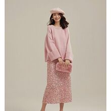 商场法式高级粉色时尚套装女装2026春季新款套头卫衣亮片半身裙潮