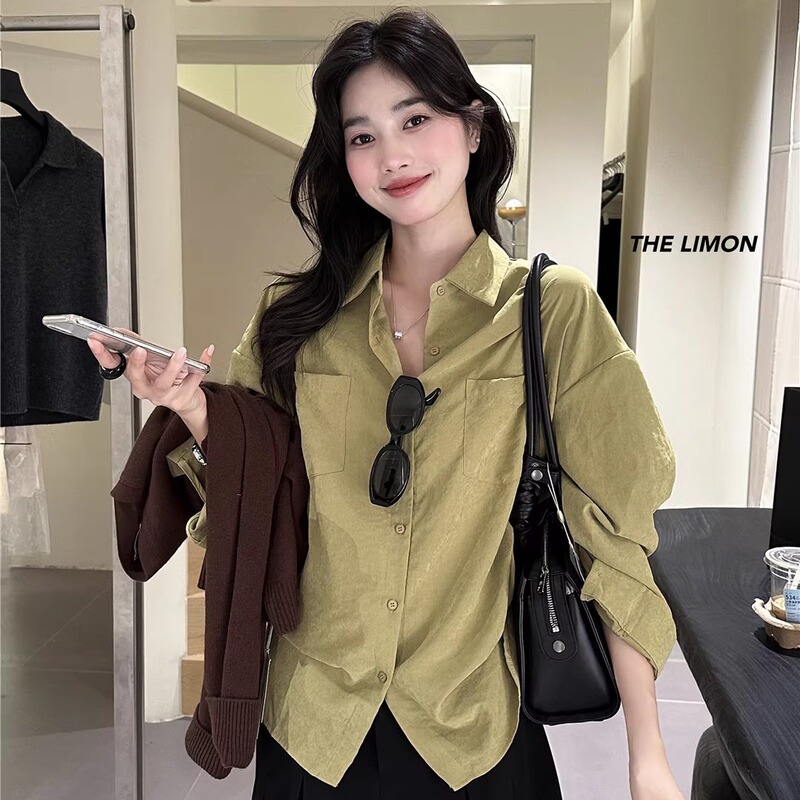 THE LIMON柠檬绿茶2025秋季衬衫穿搭百搭法式上衣宽松衬衣上衣女|undefined