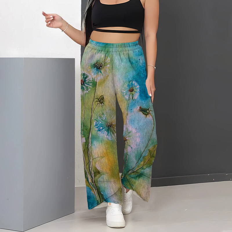 CLOOCL women's plus size casual pants vintage floral pattern printed trousers casual loose oversized jogger pants