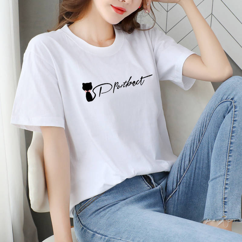 Fashionable summer brand cartoon white T-shirt for students with a…