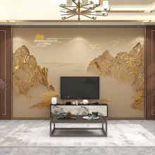 2025大气新中式山水电视背景墙壁纸轻奢客厅沙发影视墙布靠山壁画