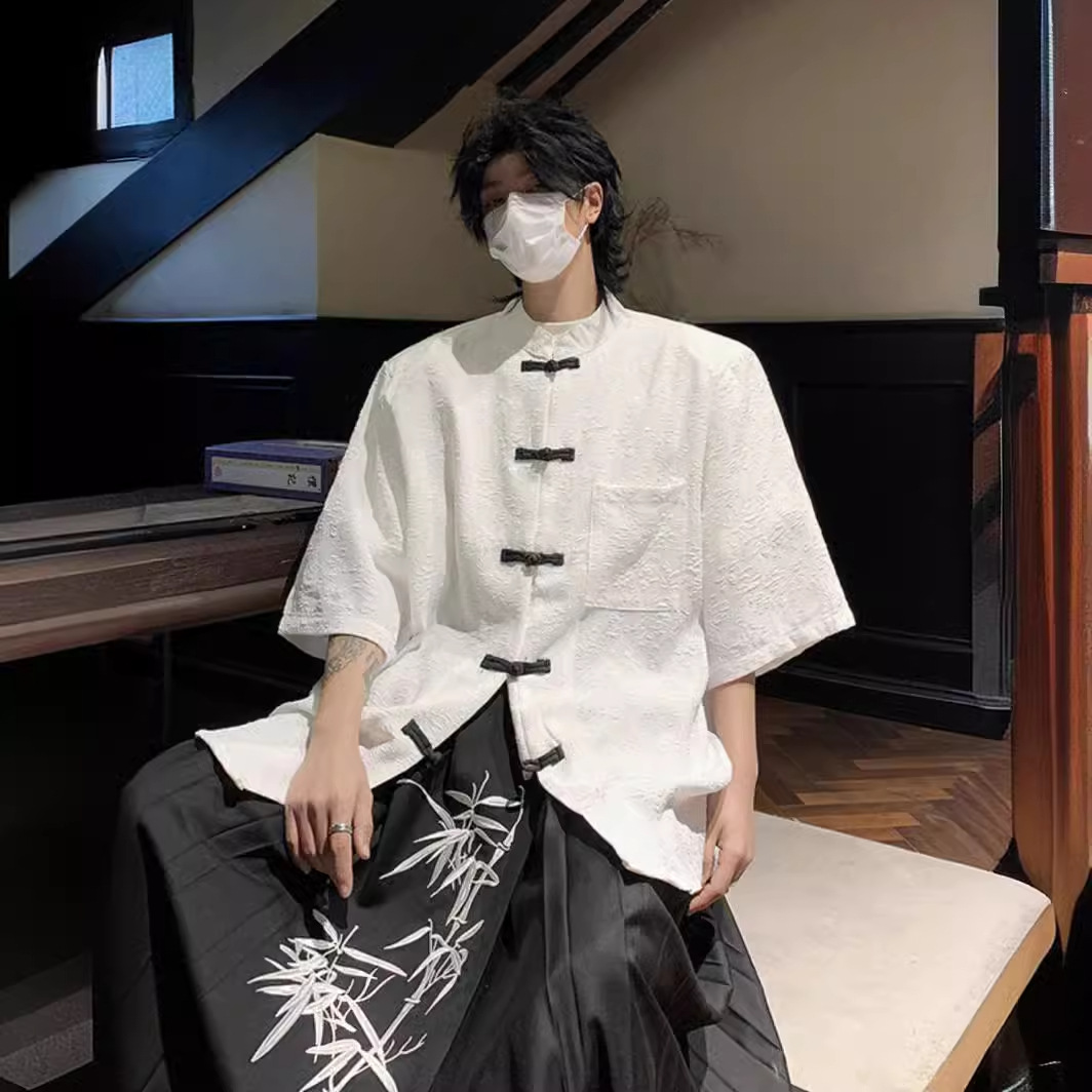 New Chinese Style National Style Short Sleeve Shirt Men's 2024 Summer New Design Sense Niche Loose Zhongshan Suit Shirt Jacket