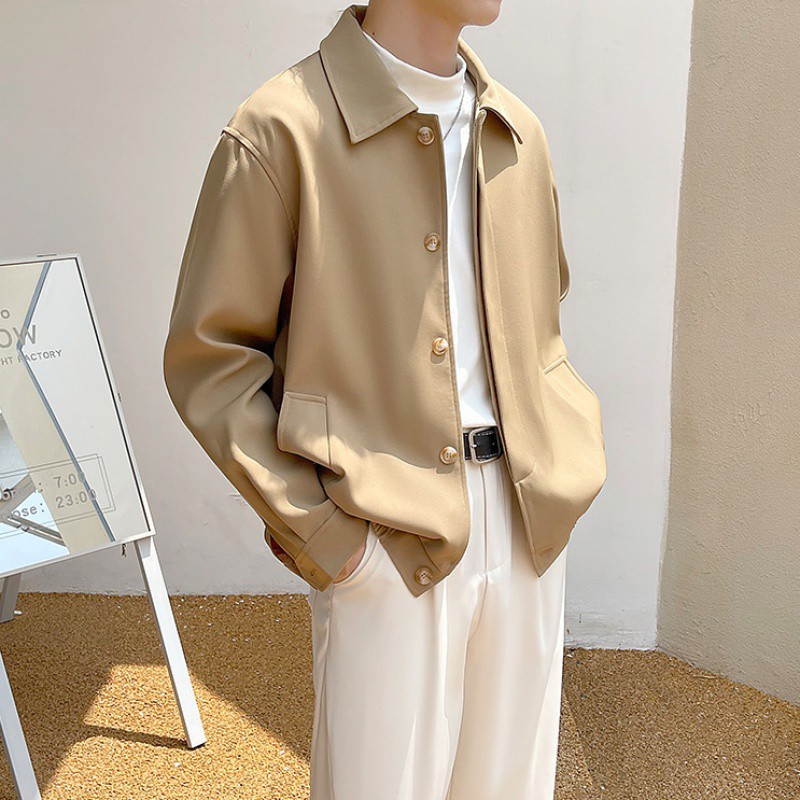 1 2024 Autumn New Short Workwear Jacket Casual Simple Trendy Turn-Down Collar Mature Style Men's Coat Fashion_voghion.com