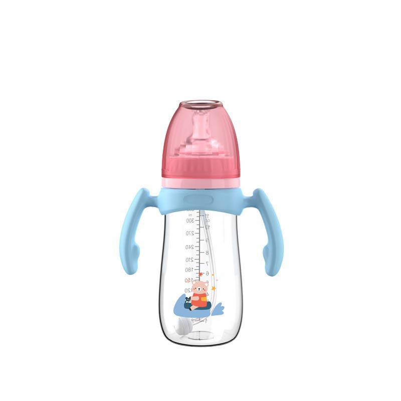 Biberón con tetina tipo chupete en caja, 210/240/300 ml, serie Cactus, con asa, biberón de PP con pajita