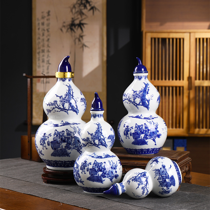 景德镇陶瓷青花1斤2斤3斤5斤装家用高档酒坛子密封一斤装葫芦酒瓶