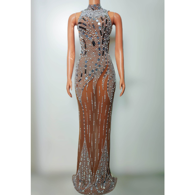 Autumn New Design Sense Mesh Perspective Temperament dress Miss Universe Beauty Dress Auto Show Birthday Dress