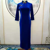 Новое весеннее стильное платье Cheongsam с золотыми краями, улучшенное ретро-платье большого размера, золотое бархатное платье Cheongsam, повседневная одежда для показа мод