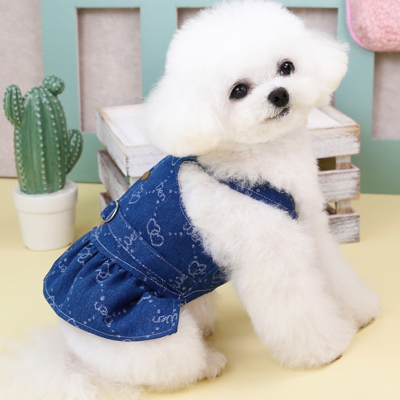 Hübsches Jeanskleid Für Kleine Hunde Und Katzen Mit Geschirr_voghion.com