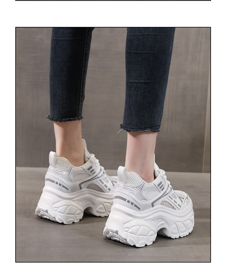 Giày sneaker nữ chunky đế dày lưới thoáng khí tăng chiều cao — Màu trắng chi tiết 13