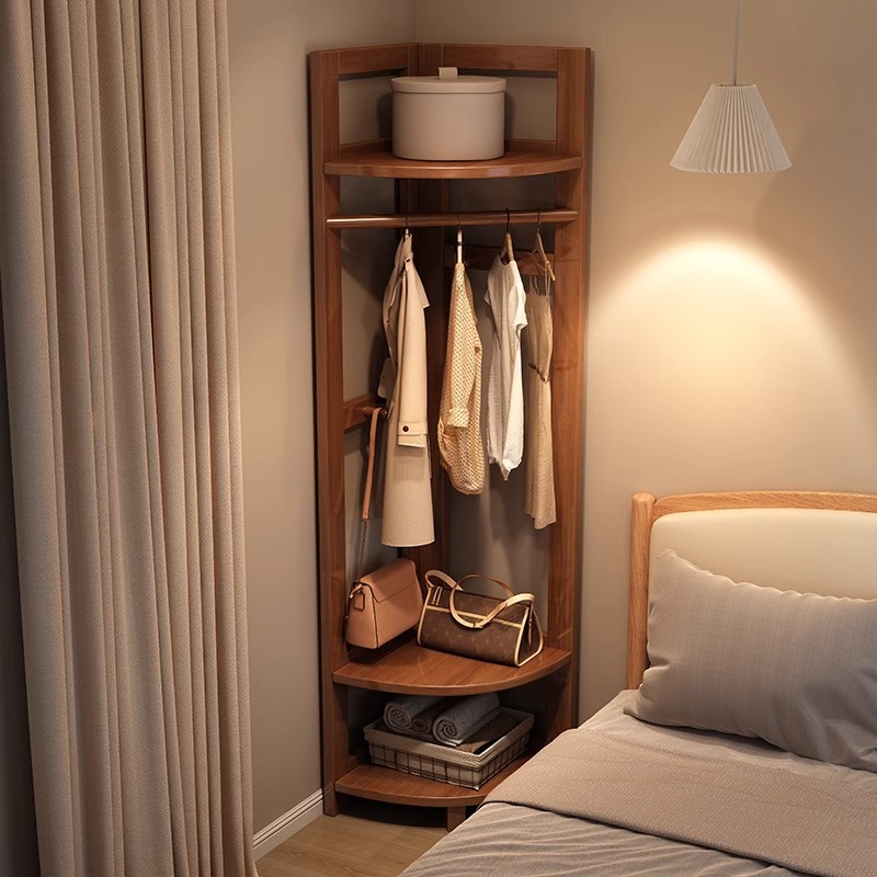 Bedroom Corner Clothes Rack Floor-Standing Corner Solid Wood Coat Rack Small Household Storage Rack Corner Clothes Rack