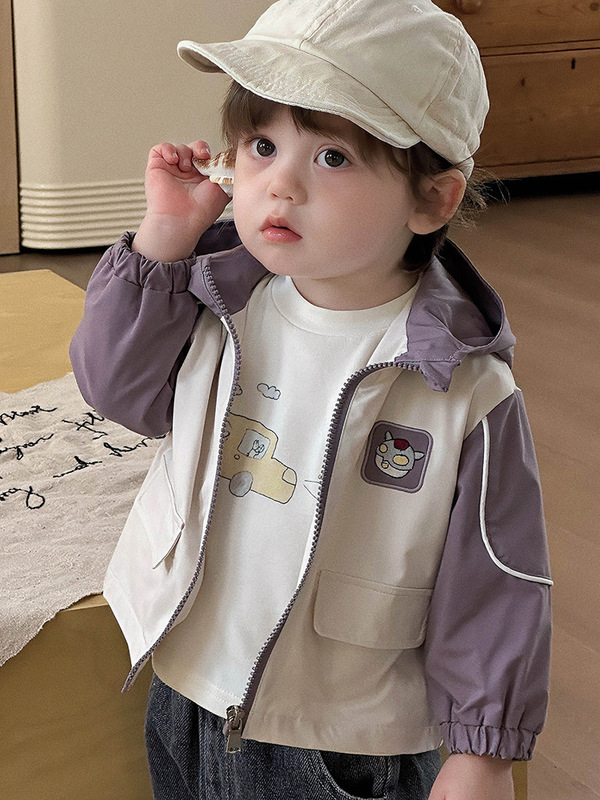 男の子の赤ちゃんかわいい漫画ジャケット 2025 秋の新男の子薄いフード付きトップベビーカーディガン服カテゴリー a|undefined
