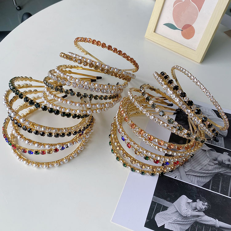 Wholesale Baroque Rhinestone Pearls Alloy Thin Hair Band Nihaojewelry display picture 1