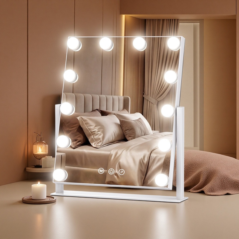 LED Hollywood Makeup Mirror with 12 Bulbs, Adjustable Tri-Color Light, Touch Control, and 10x Magnifying Mirror LED Hollywood Makeup Mirror with 12 Bulbs, Adjustable Tri-Color Light, Touch Control, and 10x Magnifying Mirror