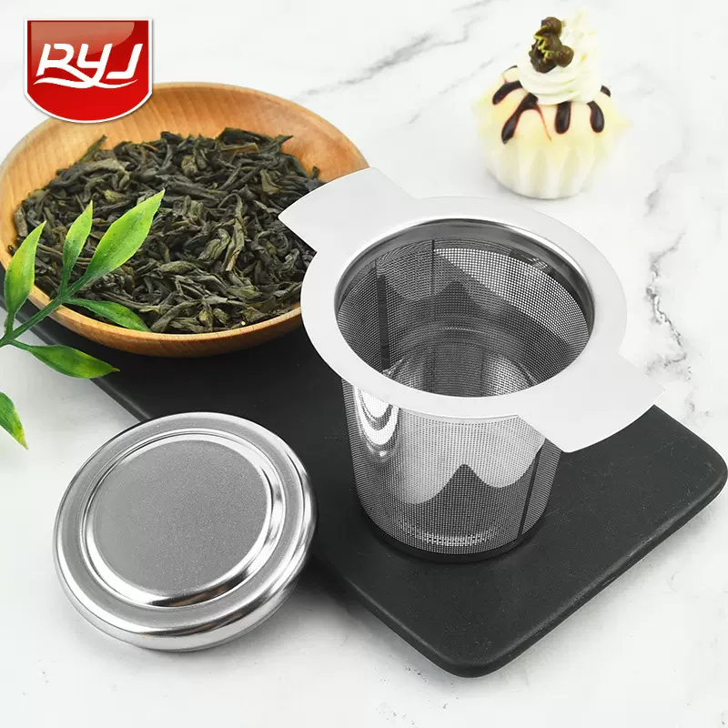 厂家批发不锈钢双提耳茶漏 带盖子茶杯隔茶网茶壶泡茶器 茶具配件