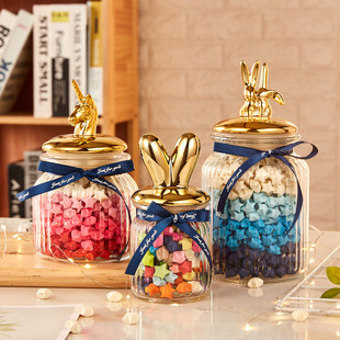 Scandinavian Couple Wishing Bottle Lucky Star Paper Drift Finished Glass Jar Creative Birthday Starry Sky Bottle Graduation Gift