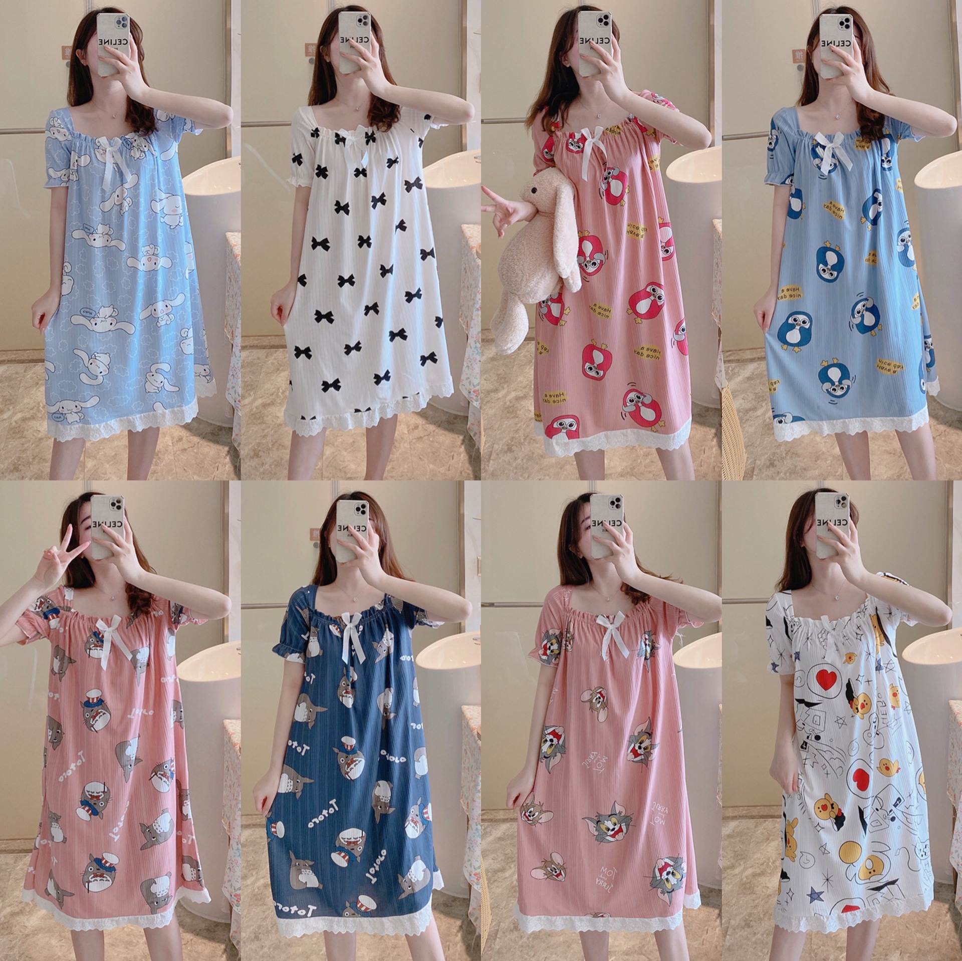 韓版新款夏天新款壹字領睡裙女睡衣ins夏大碼可愛少女心家居服網