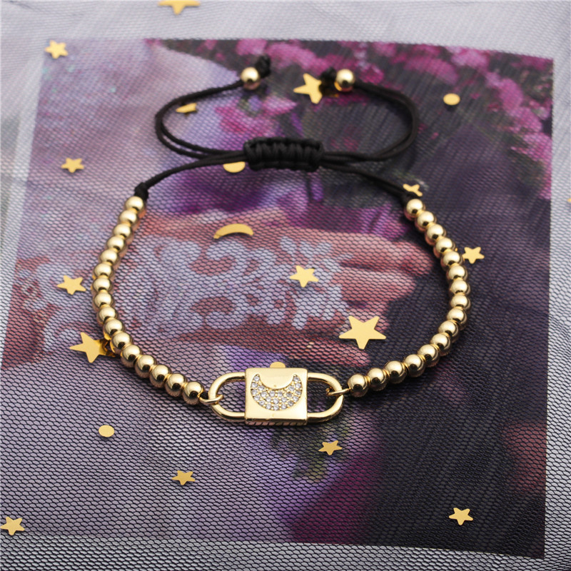 Simple Zircon Moon Copper Beads Black Rope Adjustable Bracelet display picture 7