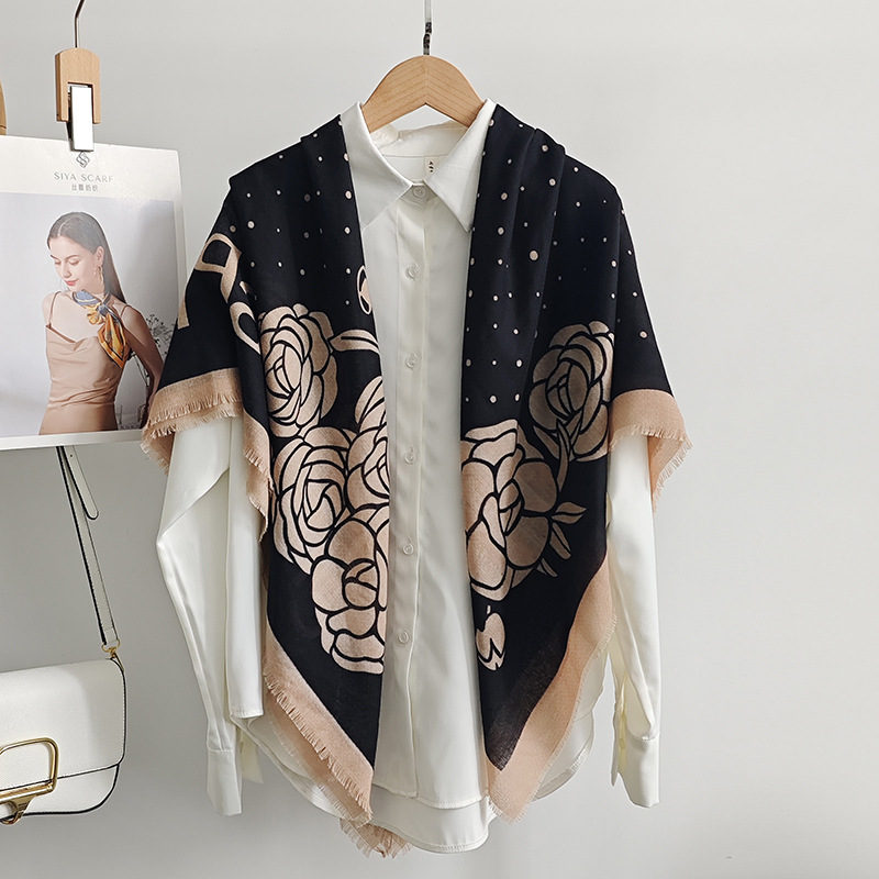 Bufanda a juego con ambiente de nicho retro de primavera y verano, chal fino con estampado de lunares florales simples para damas coreanas