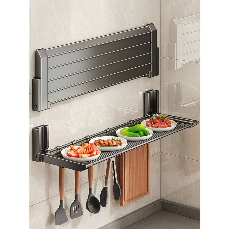 Кухонная стойка для приготовления пищи, складная и расширенная, настенная многофункциональная стойка для хранения боковых блюд без перфорации