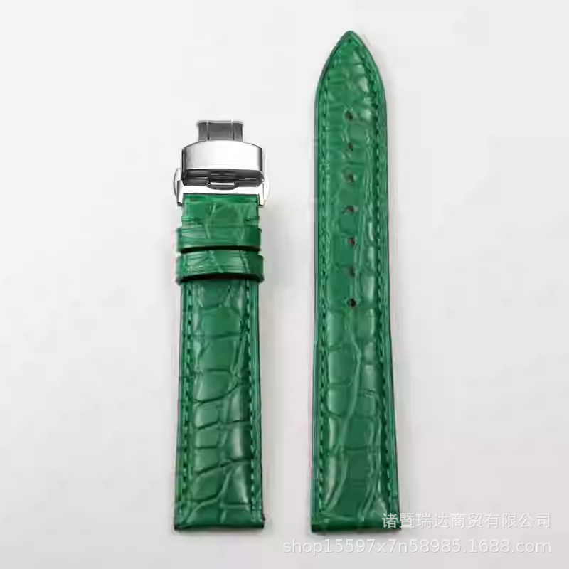 Grass Green Round Alligator Leather Strap Leather Face Alligator Base Leather 14 16 18mm Women's Leather